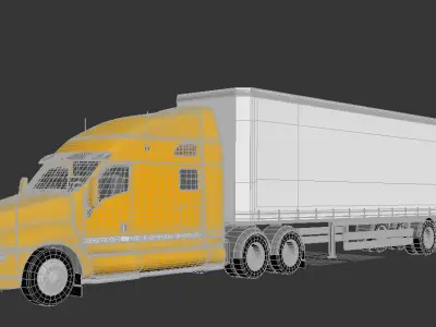 Truck with white trailer 3D model Low-poly 3D model