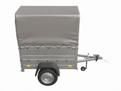 Single axle car trailer with extra walls cover high frame 3D model