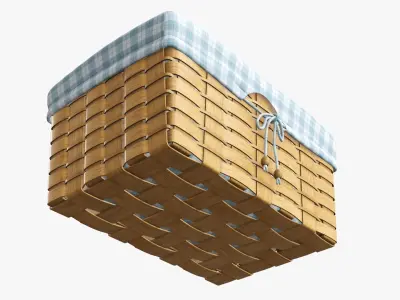 Wicker basket medium brown with fabric interior 3D model