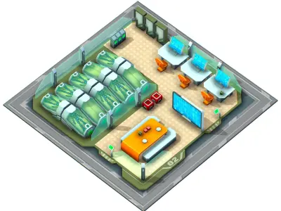 isometrical recreation room barrack hospital 2 Low-poly 3D model