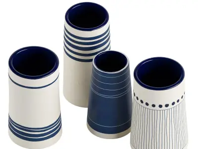 Handmade Decorated Indigo Ceramic Vase Blue 3D model