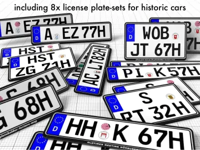 car license plates -ready-to-use- GERMANY Low-poly 3D model