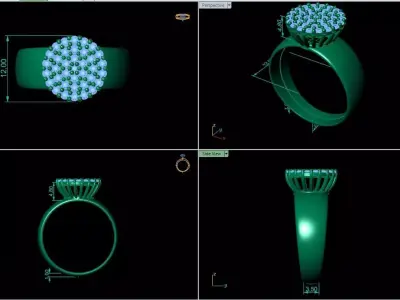 Diamond Cluster Ring 3D Model Chuveirinho Style Jewelry for 3D  3D print model