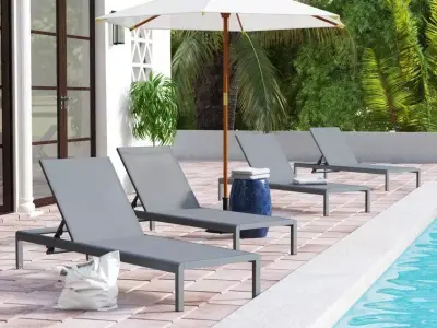 Long Reclining Chaise Lounge Set 3D model