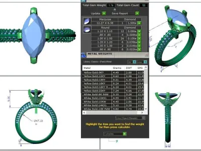 Engagement ring Stella marquise 3D print model