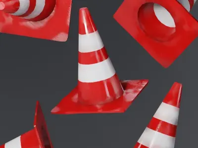 Road Cone - Low Poly Old Orange Basic Game Ready Low-poly 3D model