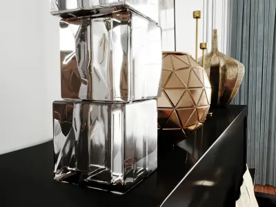 Furniture set piano with gold accents and lamp 3D model