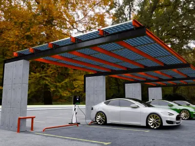 Concrete Column Solar Carport L Type for 6 Cars 3D model