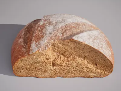 Half of rye bread Game ready model 3K triangles 4K PBR textures Low-poly 3D model