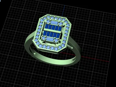 Wedding Ring with baguette and round gemstone 3D print model