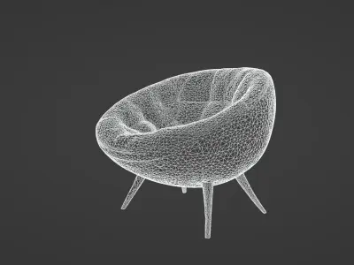 Modern Leather Accent Chair - Mid-Century Style 3D model