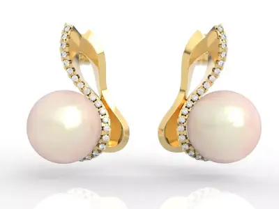 11mm pearl and diamond stud earrings 3D print model