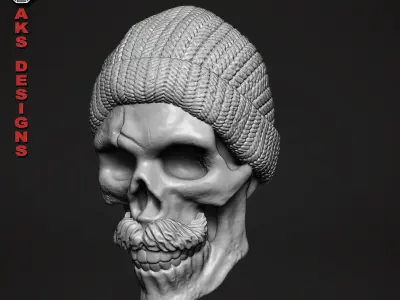 skull with cap version 2 bas relief for cnc 3D print model