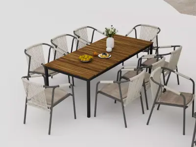 Modern outdoor dining furniture set Low-poly 3D model