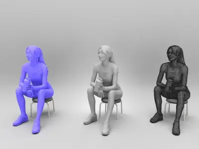 Fitness woman sitting with water bottle 411 Low-poly 3D model