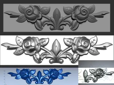 Antique floral decoration - carved wood gilt flower 3D model