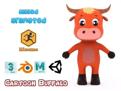 Character002 Animated Buffalo 3D Low-poly 3D model