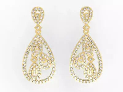 Luxury Pave Diamond Dangle Earrings 3D print model
