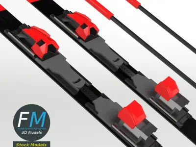 Alpine skis with poles 3D model
