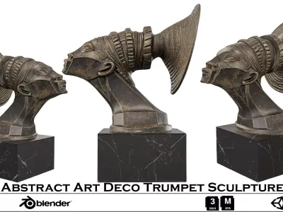 Antique Abstract Art Deco Trumpet Sculpture Low-poly 3D model