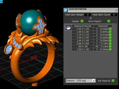 Ring with diamonds and pearl 3D print model
