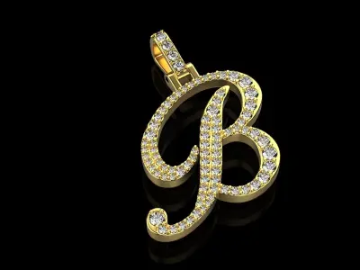 Pendant B 3d model initial gold with diamonds 3D print model