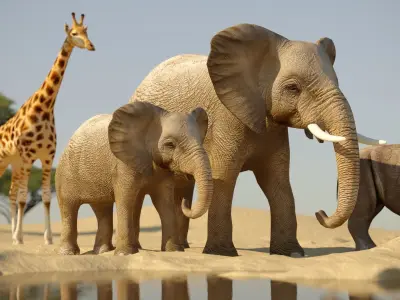 african animals low-poly 3D model