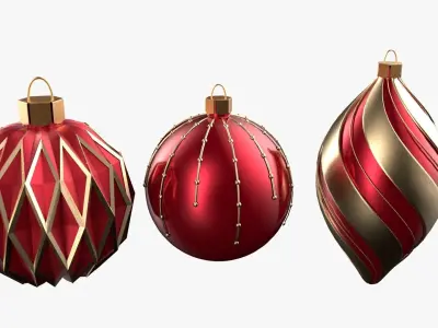 Christmas Tree Ornament Set5 - Red Yellow 3D model