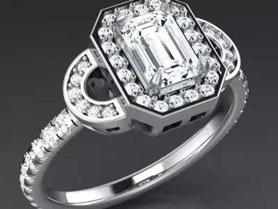 Luxury Gold Art Deco Ring With Emerald-Cut Gemstone 3D print model