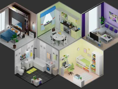 Simple apartment interiors pack 2 Low-poly 3D model