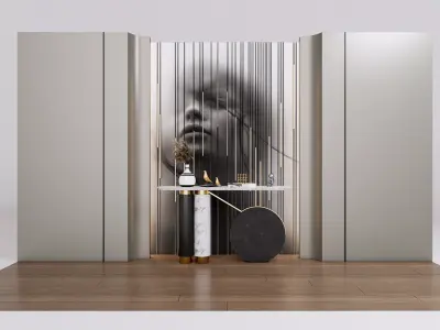 Sideboard with wall panel and flooring 2 3D model