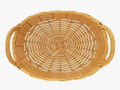 Wicker basket oval with handles medium brown 3D model