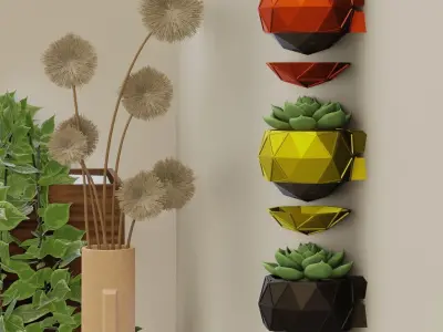 stl and obj-Icosphere shaped wall and desk planters 3D print model