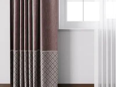 Red curtain with metal curtain rod and metal blind 09 Low-poly 3D model