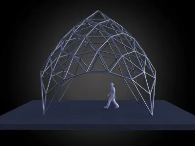 Dome pointed triangulated wire-frame structure geodesic design Low-poly 3D model