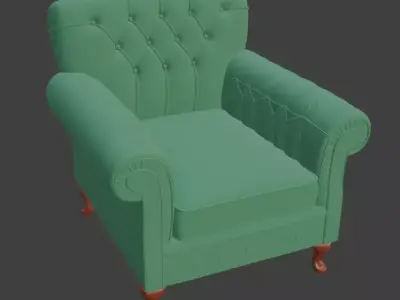 Vintage Green Tufted Armchair 3D model