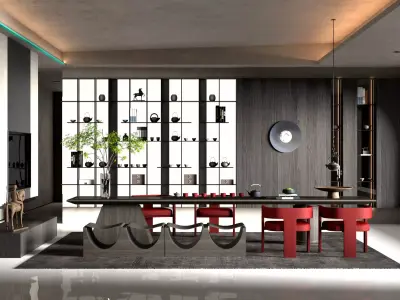 Chinese tearoom study room  Low-poly 3D model