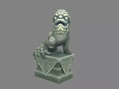 cartoon stone lion sculpture -  young lion Low-poly 3D model