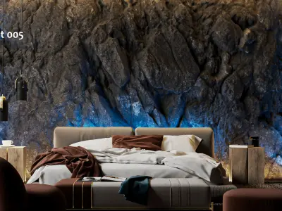 Black Rock Bedroom interior scene Rock Wall Set 005 3D model