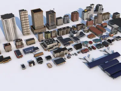 70 Poly Buildings Pack Collection Low-poly 3D model