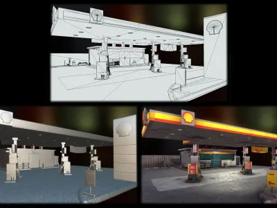 Shell Fuel Station Low-poly 3D model