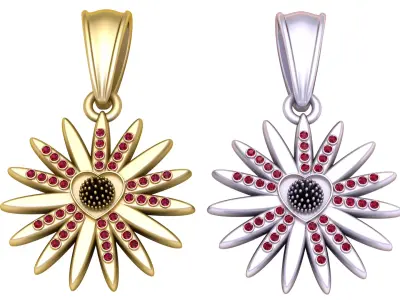 Golden Blossom Pendant with Ruby Petals 3D print model