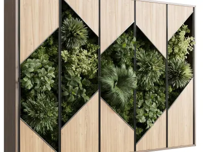 plants set partition in wooden frame - Vertical graden Low-poly 3D model