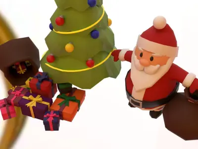 Christmas Tree And Santa with Presents Low-poly 3D model