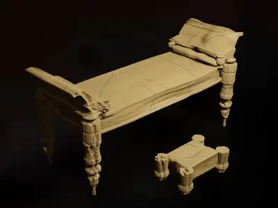 Decorated ancient Roman bed Low-poly 3D model