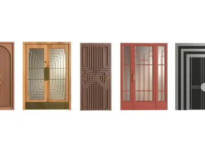 Wood Door Set  5 Stylish 3D Models  Low-poly 3D model