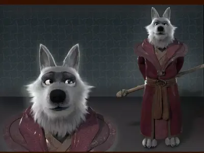 Cartoon Old Wolf Rigged 3D model