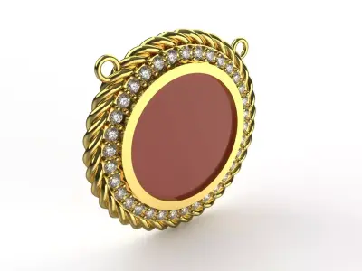 Classic Gold Pendant with Coral Stone and Diamonds Model jp0303 3D print model