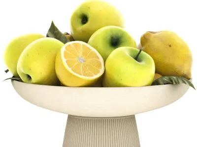 bowl of green apples and lemons 3D model