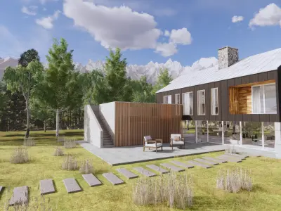 3D Visualization Modern Cabin House in Nature Low-poly 3D model